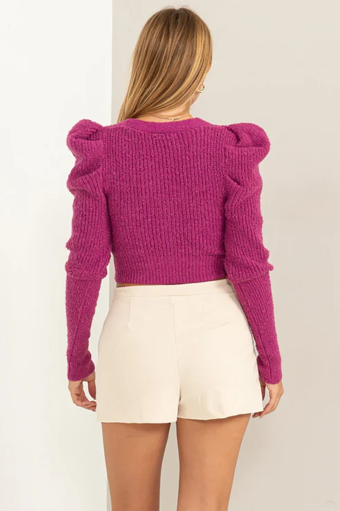 Cropped Puff Shoulder Sweater