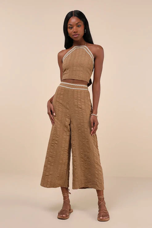 Textured Wide Leg Pant Suit